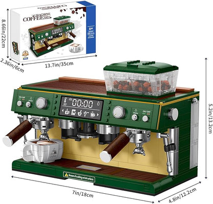 Espresso Double-Head Coffee Maker Model Micro Bricks Building Blocks Set Unique Gifts for Coffee Lover Kids Adults 928 Pieces