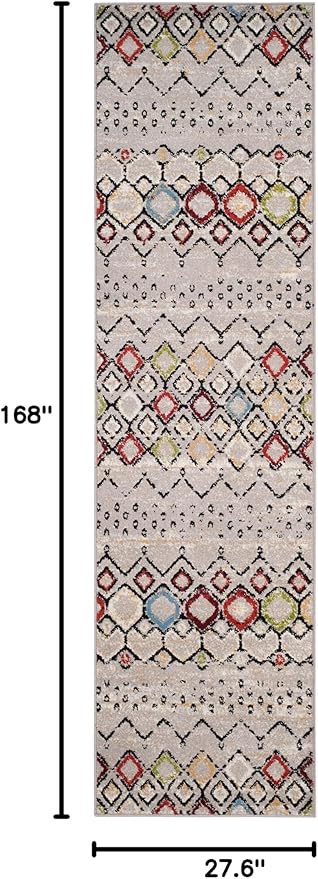 SAFAVIEH Amsterdam Collection Runner Rug - 2'3" x 14', Light Grey & Multi, Moroccan Boho Design, Non-Shedding & Easy Care, Ideal for High Traffic Areas in Living Room, Bedroom (AMS108G)