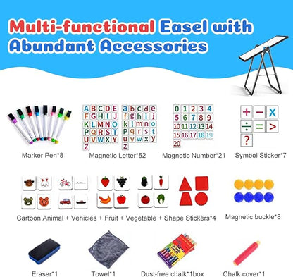 Kids Easel Double-Sided Art Easel with Paper Clip Height Adjustable Whiteboard & Chalkboard 360°Rotating Standing Art Easel for Kids Gift for Boys and Girls Toys for Ages 2-4