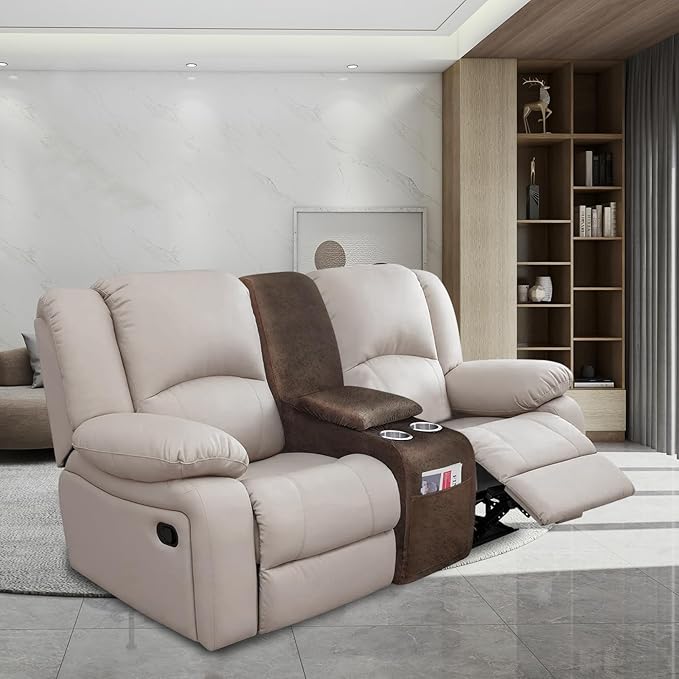 molasofa Leather Like Additional Recliner Console Cover for Reclining Loveseat Covers Stretch Jacquard Middle Console Cover for Recliner Couch and Sofa Dark Brown