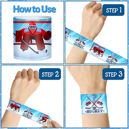 48 PCS Ice Hockey Slap Bracelets Party Favors Ice Hockey Wristbands Bracelets Goodie Bag Fillers for Ice Hockey Birthday Decorations Supplies for Class Reward Prizes Gift for Kids Party Favors