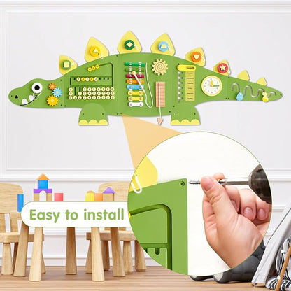 Beright Dinosaur Activity Wall Busy Board Panels, Montessori Sensory Toys, Toddler Learning Activity Center, Perfect for Toddler Playroom & Children's Daycare, Green