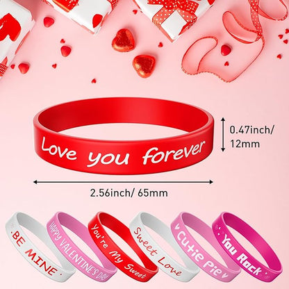 Morcheiong 42 Pieces Valentine's Day Party Favors Rubber Bracelets Pink Red Classic Silicone Wristbands for Kids Adults Valentine's Day Party Decorations