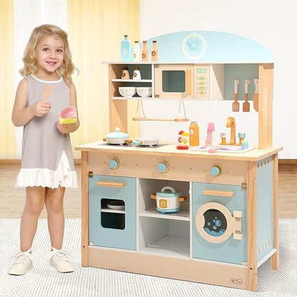 ROBUD Wooden Play Kitchen Set for Kids Toddlers, Toy Kitchen Gift for Boys Girls, Age 3+