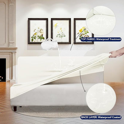 PureFit 100% Dual Waterproof Futon Cover, Waterproof Couch Cover for Futon - Stretch Non Slip Fleece Sofa Covers Washable, Leakproof Furniture Protector for Kids, Pets, Dog (Futon, Beige)