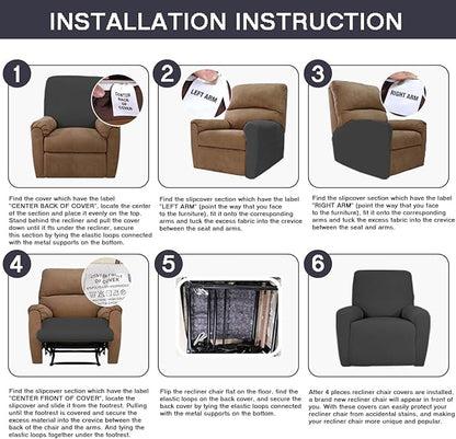 NILUOH Recliner Cover 4 Pieces Stretch Jacquard Recliner Chair Cover with Side Pocket Anti-Slip Fitted Washable Reclining Chair Protector with Elastic Bottom for Kids, Pets, Dogs