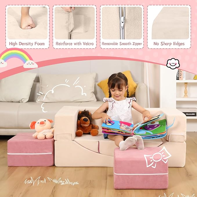 Kids Couch Toddler Couch, Modular Kids Play Couch with Recliner, Imaginative Kids Couch Sofa, Foam Play Couch for Creative Boys & Girls, Playroom Furniture Indoor