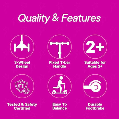 3 Wheel Scooter for Kids, Smooth Light Up LED Front Wheels, Wide Anti Slip Deck, Rear Foot Brake, Easy Lean to Steer Maneuvering, Indoor & Outdoor Ride On Toys for Ages 2 Up,