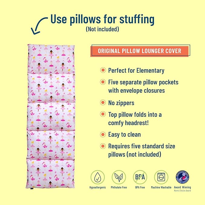 Wildkin Kids Floor Lounger: Ideal for Boys and Girls, Travel-Friendly, Perfect for Sleepovers - Pillow Lounger for Kids, Requires Standard Size Pillows Not Included (Ballerina)