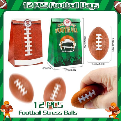 122Pcs Football Party Favors Football Goodie Bags Stuffers with Stress Ball Keychain Tattoo Sticker Silicone Bracelet for Football Birthday Party Supplies