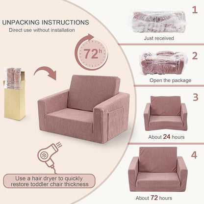 Toddle & Kids Chair,2-in-1 Soft Toddler Couches That Fold Out,Toddler Chairs Comfy 1-3 Years Old,Convertible Sofa to Lounge,Pink