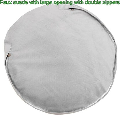 Round Stuffed Pouf Ottoman 20x20x12 Inches Faux Fur Ottoman Foot Rest Under Desk Foot Stool Great for Living Room Bedroom Small Furniture (Black)