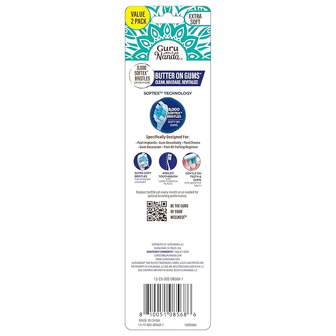 GuruNanda Butter on Gums Toothbrush with Extra Soft Bristles for Sensitive Gums, Soft Toothbrush for Kids & Adults, 2 ct (Pack of 2)