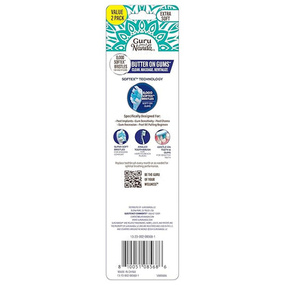GuruNanda Butter on Gums Toothbrush with Extra Soft Bristles for Sensitive Gums, Soft Toothbrush for Kids & Adults, 2 ct (Pack of 2)