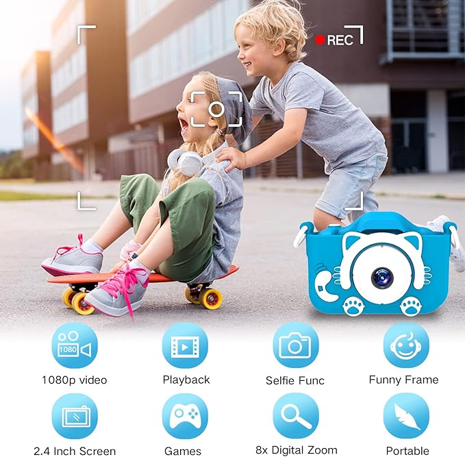 Goopow Kids Camera Toys for 3-8 Year Old Boys,Children Digital Video Camcorder Camera with Cartoon Soft Silicone Cover, Best Chritmas Birthday Festival Gift for Kids - 32G SD Card Included