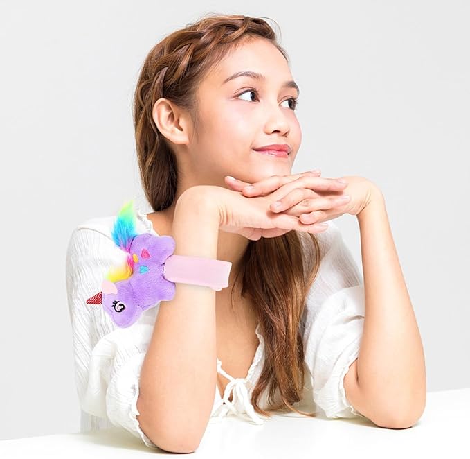 Abaodam Animal Slap Bracelet Unicorn Slap Bracelet Plush Stuffed Animal Hugger Snap Wrist Band for Kids Birthday Party