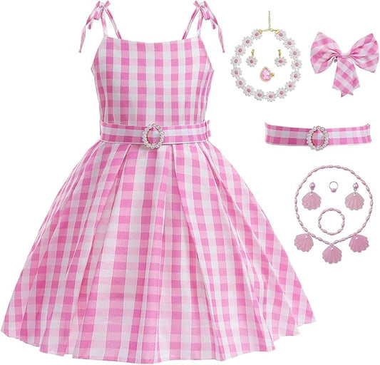 Girls Pink Costume Dress Movie Cosplay Dress Up Kids Outfits Halloween Birthday Party