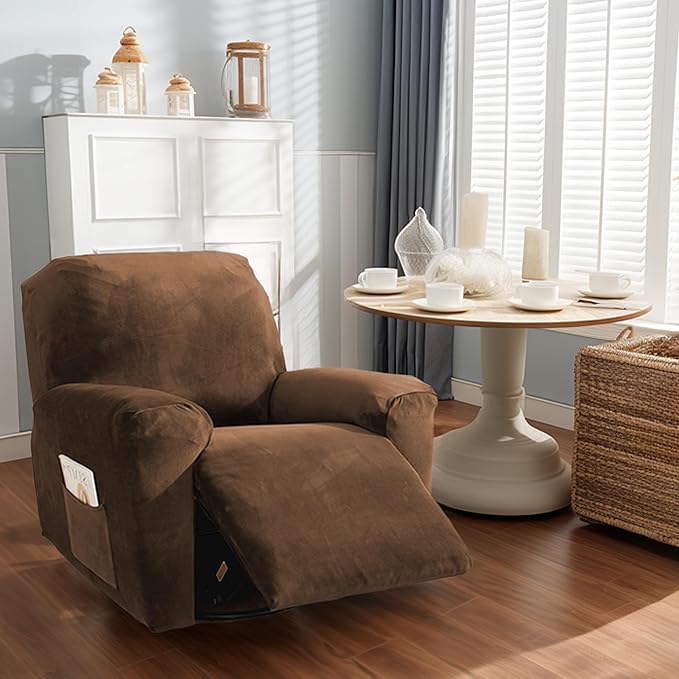 NORTHERN BROTHERS Stretchy Recliner Chair Covers, Velvet Recliner Covers, Lazy Boy Chair Cover (Brown, 1 Seat)