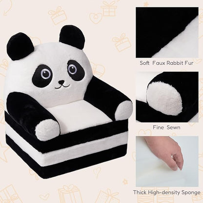 Kids Sofa Chair for Toddler, 2-in-1 Folding Soft Baby Couch with Removable Cover, Comfy Plush Children's Recliner, Convertible Floor Sofa Bed to Lounger for Girls Boys Age 1-3,Panda