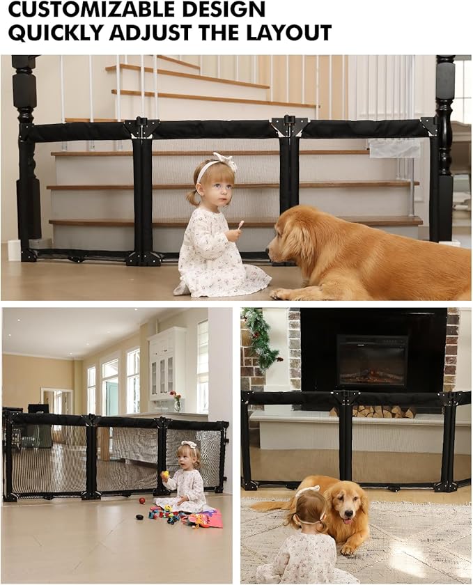 Extra Wide Baby Gate Playpen with Heat-Resistant Mesh,3 Panel Foldable Baby Fence,Indoor/Outdoor Safety Barrier,Dog Playpen & Fireplace Gate
