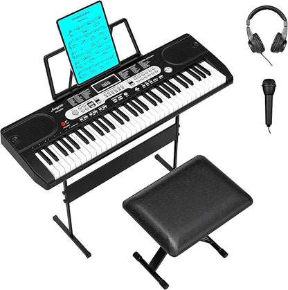 Senfot Kids Keyboard Piano 61 Key, Portable Electric Piano Keyboard, Sturdy Stand and Stool, With Headphones and Microphone, Carrying Bag for Easy Transportation, Perfect for Beginners and Kids Gift
