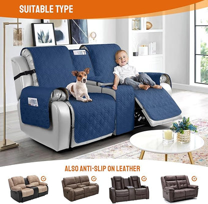 VANSOFY Loveseat Recliner Cover with Console 100% Waterproof Sofa Slipcovers Non-Slip Reclining Couch Cover Split Sofa Covers Furniture Protector for Pets, Dogs(Ocean Blue)