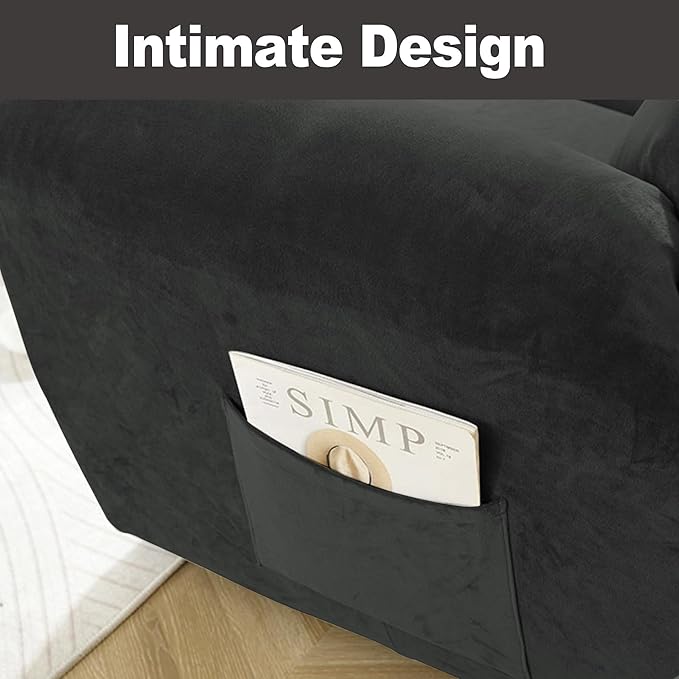 NORTHERN BROTHERS Stretchy Recliner Chair Covers, Velvet Recliner Covers, Lazy Boy Chair Cover (Dark Black Color, 1 Seat)
