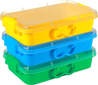 Carolart 3 Pack,Empty Sensory Bin,13.5 Inch Storage Container,Portable Plastic Storage Bins, Stackable Play Tray for toys,arts,crafts and sand.