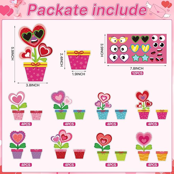 36Pcs Valentine’s Day Flower Crafts Kit Decorations,DIY Flower Heart Craft Gifts Make Your Own Valentines Gifts Spring Flower Cutouts Sets for School Classroom Activities Decorations Party Supplies