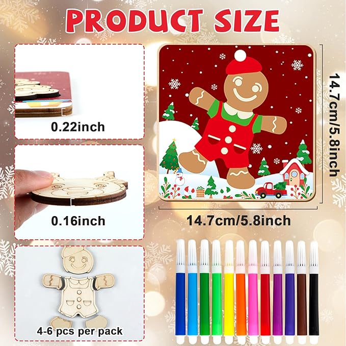 12 Pack Christmas Wooden Puzzles for Toddlers Christmas Puzzles Coloring Craft Kit for Kids Christmas Stocking Stuffers Crafts Toys Winter Xmas Party Favors Gifts Jigsaw Puzzle