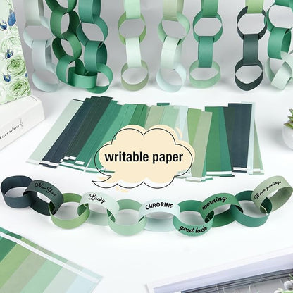 CHRORINE 600Pcs Colorful Paper Chains Strips for Birthday Party Decorations DIY Crafts Supplies (Green, 1 x 7.08 inches)