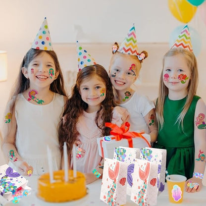 102Pcs Mermaid Party Favors Mermaid Bags Mermaid Slap Bracelets Rings Keychain Mermaid Hair Rings Temporary Tattoos Stickers for Kids Birthday Party Supplies Mermaid Goodie Bag Fillers