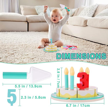 Birthday Cake Cutting Toys, Wooden Play Food Set for Kids Toddlers, Pretend Play Kitchen Toys for Boys Girls