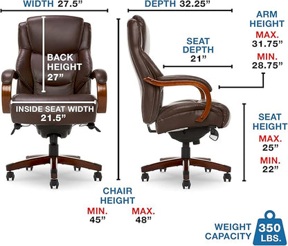 La-Z-Boy Delano Big & Tall Executive Office Chair, High Back Ergonomic Lumbar Support, Bonded Leather, Brown