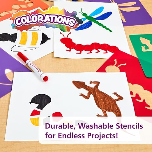 Colorations Garden Stencils, 12 Garden Designs, Made from Washable Plastic, 8 inches each, Jumbo Size, Sturdy Stencils, Great for Creating Art, Kids Stencils, Stencils for Children