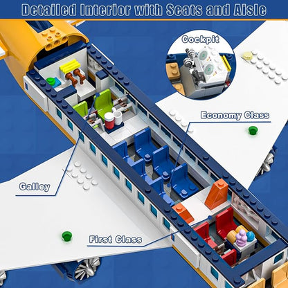 Large City Passenger Airplane Building Set with LED Light, 1089 PCS Toy Plane Building Blocks with Airport Terminal, Luggage Cart, Belt Loader Model Plane Toys Gift for Boys Girls Kids 6-12+