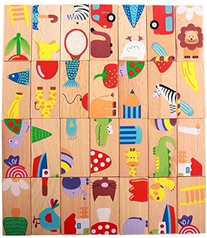 GracesDawn 28 Pcs of Educational Wooden Toy Domino Animal Puzzles Kids Game Gift