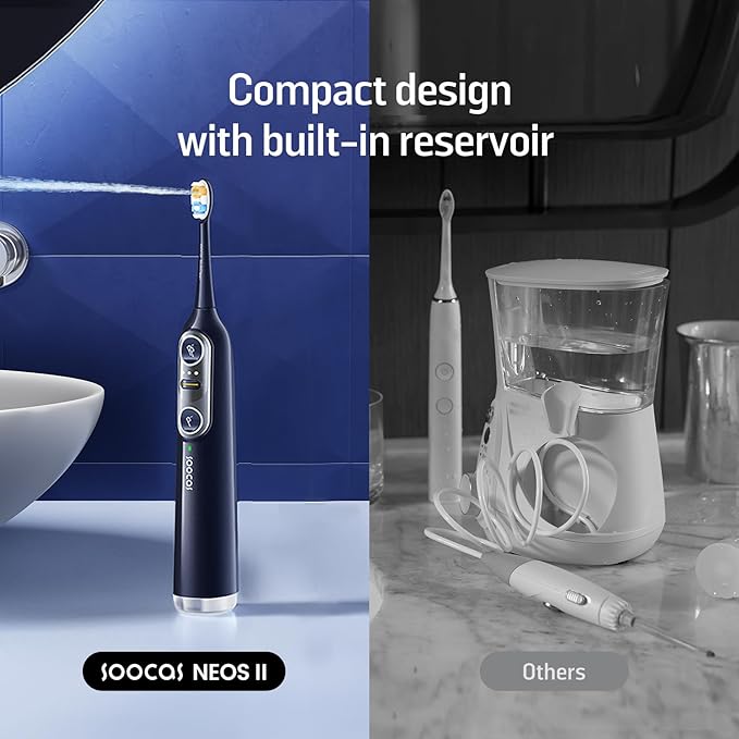 Soocas NEOS II - Sonic Electric Toothbrush and Water Flosser, Cordless Oral Irrigator, Electric Toothbrush for Adults, Portable Water Flosser, Superior Plaque Removal, Pearl White