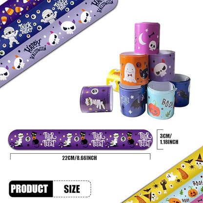LOMIMOS 48PCS Halloween Slap Bracelets,Snap Wristbands with Assorted Pumpkin Skeleton Bat Spider for Kids Trick or Treat Gift Bag Filler Party Favors