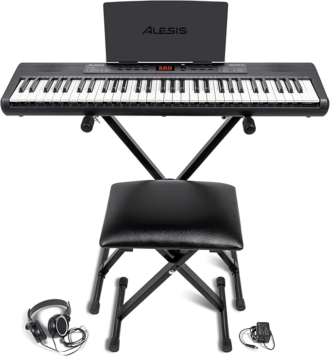Alesis Melody 61 MK4 Keyboard Piano for Beginners with 61 Keys, Speakers, Stand, Bench, Headphones, Tablet/Sheet Music Stand, 300 Sounds and Music Lessons