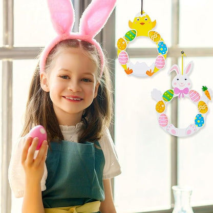 Fennoral 6 Pack Easter Wreath Craft Kit for Kids Make You Own Bunny Chick Wreath Foam Sticker Ornament DIY Easter Arts and Crafts for Art Activities Spring Easter Decoration Supplies