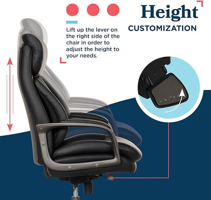 La-Z-Boy Nova Vegan Leather Modern Executive Ergonomic Design Office Chair, Memory Foam Thick Contoured Seat Back with Patented Lumbar Support Technology, Soft to Medium Sit Comfort, Black