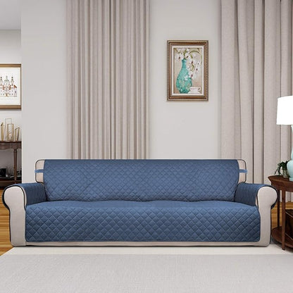 PureFit Reversible Quilted Sofa Cover, Water Resistant Slipcover Furniture Protector, Washable Couch Cover with Non Slip and Elastic Straps for Kids, Dogs, Pets (XX Large, Dark Blue/Light Blue)