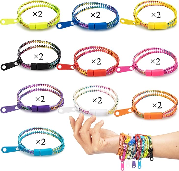OuMuaMua Fidget Toys Zipper Bracelets for Kids 20 Pieces Rainbow Color Bulk Sensory Party Favor Friendship Bracelets for Boys Girls Kids Easter Basket Stuffers Christmas Gifts Fidget Bracelets