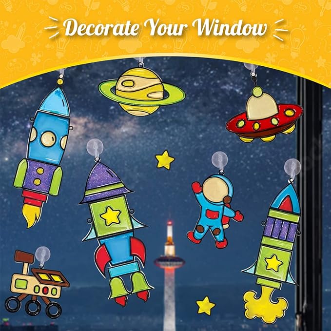 Imagimake Window Art for Kids - Rocket | Suncatcher Kits for Kids, Arts and Crafts for Kids Ages 6-8 | Birthday Gifts for 5 6 7 8 9 10 11 12 Years Old Boys & Girls