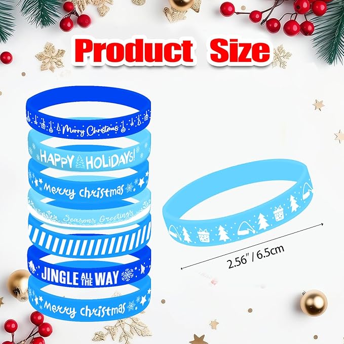 Morcheiong 42 Pieces Christmas Rubber Bracelets 7 Classic Design Silicone Wristbands for Merry Xmas Party Favors (Blue)