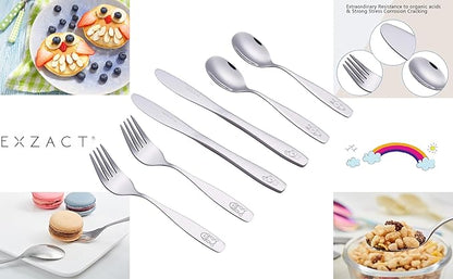 Exzact Children's Flatware Kids Silverware 6pcs, Toddler Utensils, Dishwasher Safe, 24 Months+