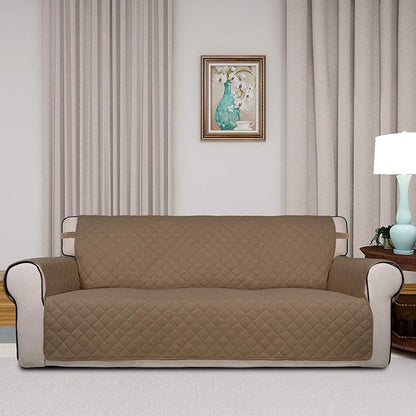 PureFit Reversible Quilted Sofa Cover, Water Resistant Slipcover Furniture Protector, Washable Couch Cover with Non Slip and Elastic Straps for Kids, Dogs, Pets (Sofa, Camel/Ivory)