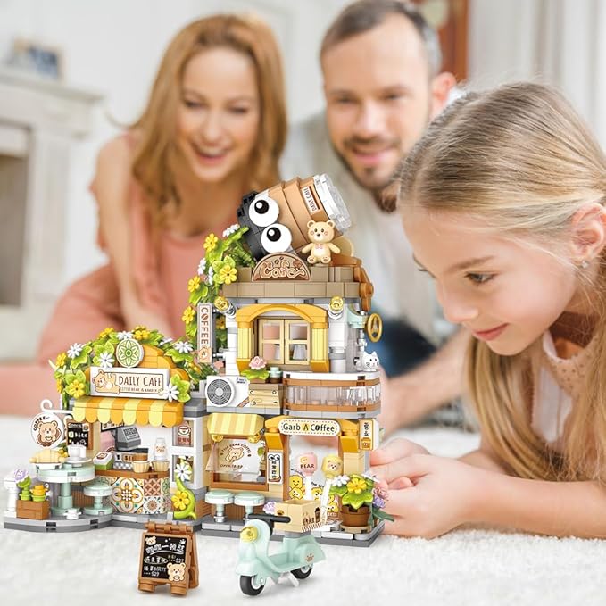 City Cafe Building Blocks Toys, Openable Coffee Shop Building Set for Boys Girls Age 8+,1077pcs Mini Bricks(Not Compatible with Lego) (Green)