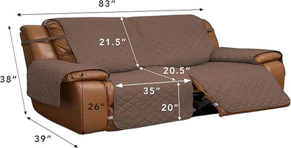 Easy-Going Recliner Sofa Cover, Reversible Couch Cover for Double Recliner, Split Sofa Cover for Each Seat, Furniture Protector with Elastic Straps for Kids, Dogs, Pets (2 Seater, Brown/Beige)